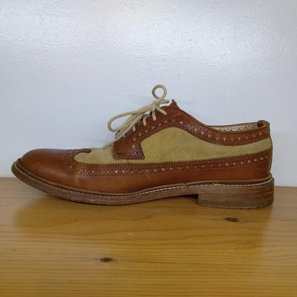 Frye Company John A. Frye Wingtip Oxford Men's 10D Brown Leather Canvas Brogue